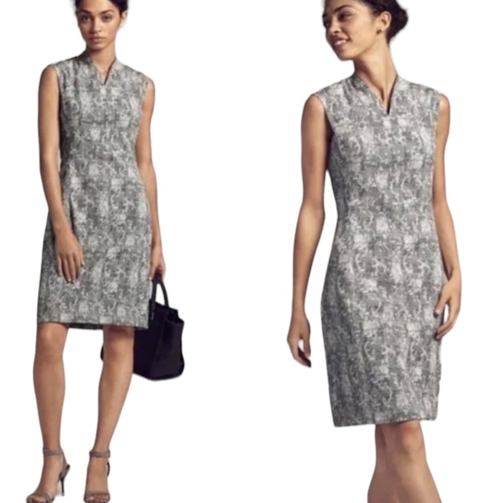 NWT MM Lafleur Aditi Black & Cream Crackle Sheath Dress - 8
